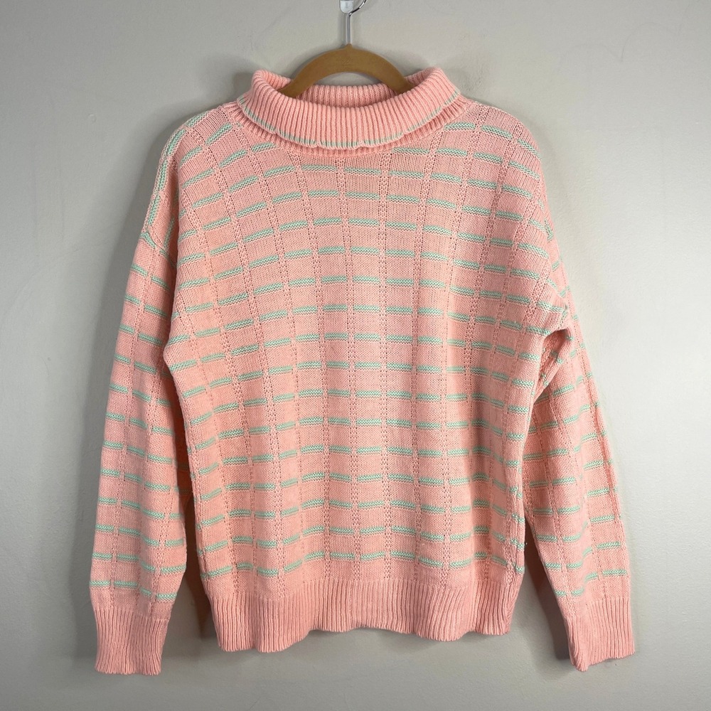 Vintage Twee Soft Girl Sweater Womens Medium Peach‎ Mint Pullover Comfy Casual